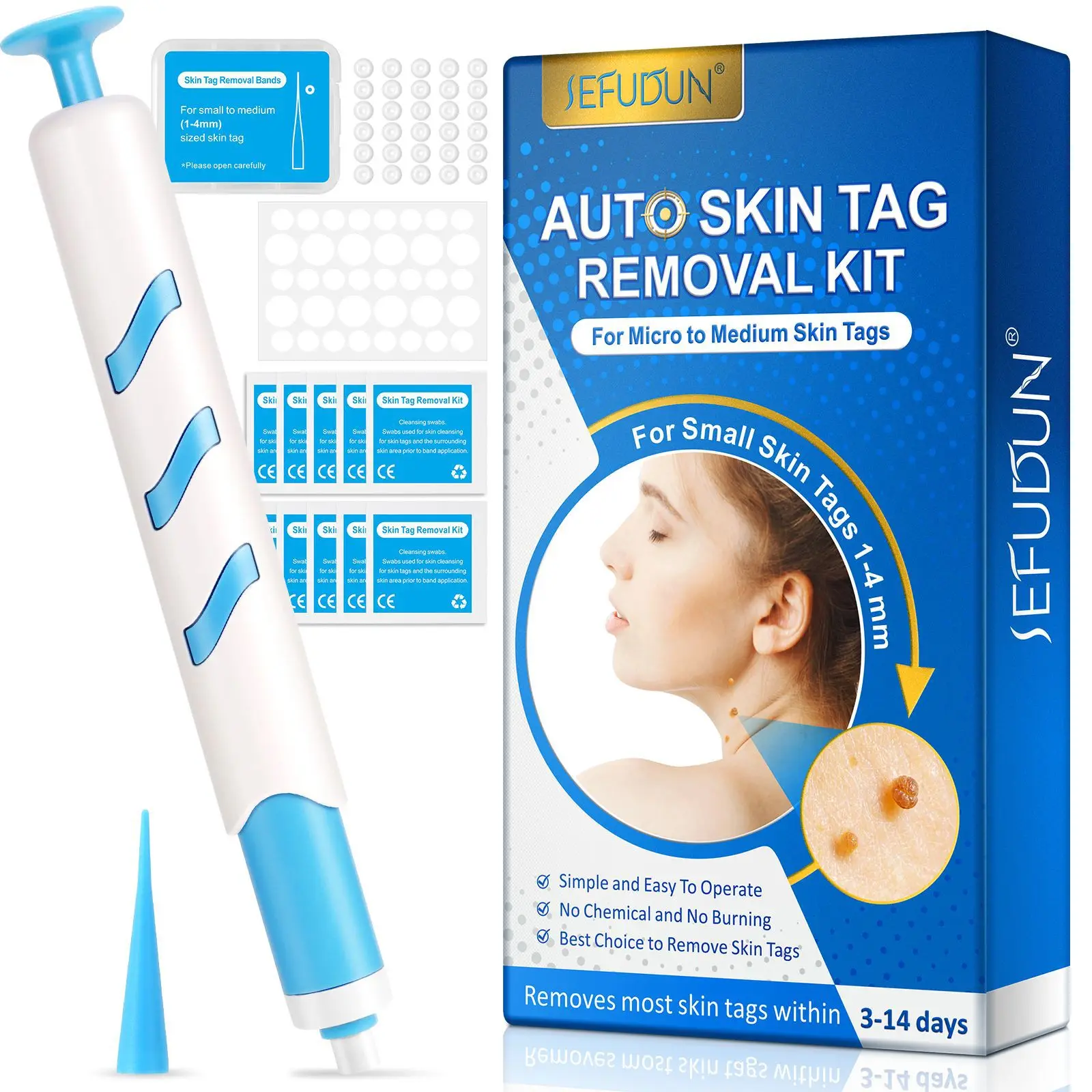 3 In1 Painless Auto Skin Tag Mole Wart Removal Kit Cleaning Tool Face Skin Care Body Wart Dot Treatment for 1-4mm Beauty Health