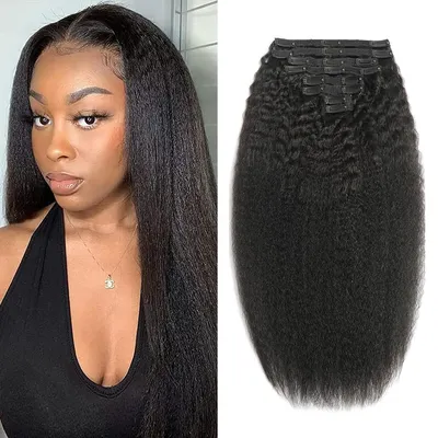 Kinky Straight Clip In Hair Extensions Full Head For Women 120G 240G Per Pack Brazilian Remy Human Hair 8 pcs Extensions Clips