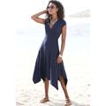 Sommerkleid BEACHTIME, Damen, Gr. 44, N-Gr, blau (marine), Jersey, Obermaterial: 95% Viskose, 5% Elasthan, unifarben, feminin, figurbetont ca. Mitte Wade, V-Ausschnitt, Kurzarm, Kleider, mit Zipfelsaum und Schleife, Jerseykleid, asymmetrisches Rockteil
