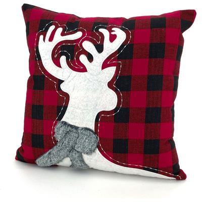 Dekokissen WECKBRODT "Elch", rot (rot, schwarz, kariert), B:40cm L:40cm, Polyester, Dekokissen_Sitzkissen_Kissenhüllen, mit Vlies- und Felleinsatz, Kissenhülle ohne Füllung, 1 Stück Image