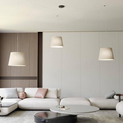 EMIBIG LIGHTING Pendellampe Ascot, beigefarben, Stoff, 3-flg., dezentral Image