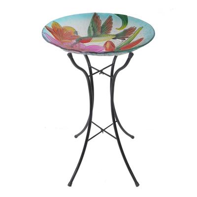 Peaktop Outdoor 18In Hand Painted Hummingbird Fusion Glass Bird Bath