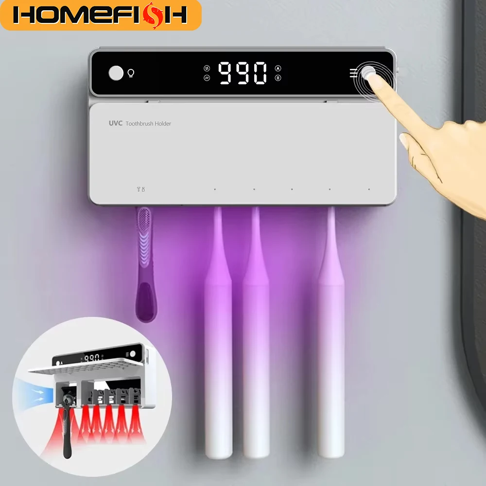 UV-Zahnbürstenhalter, wiederaufladbar, schnell trocknend, Zahnbürste, Rasierer, Aufbewahrungssterilisator mit LED-Anzeige, Badezimmerzubehör Image