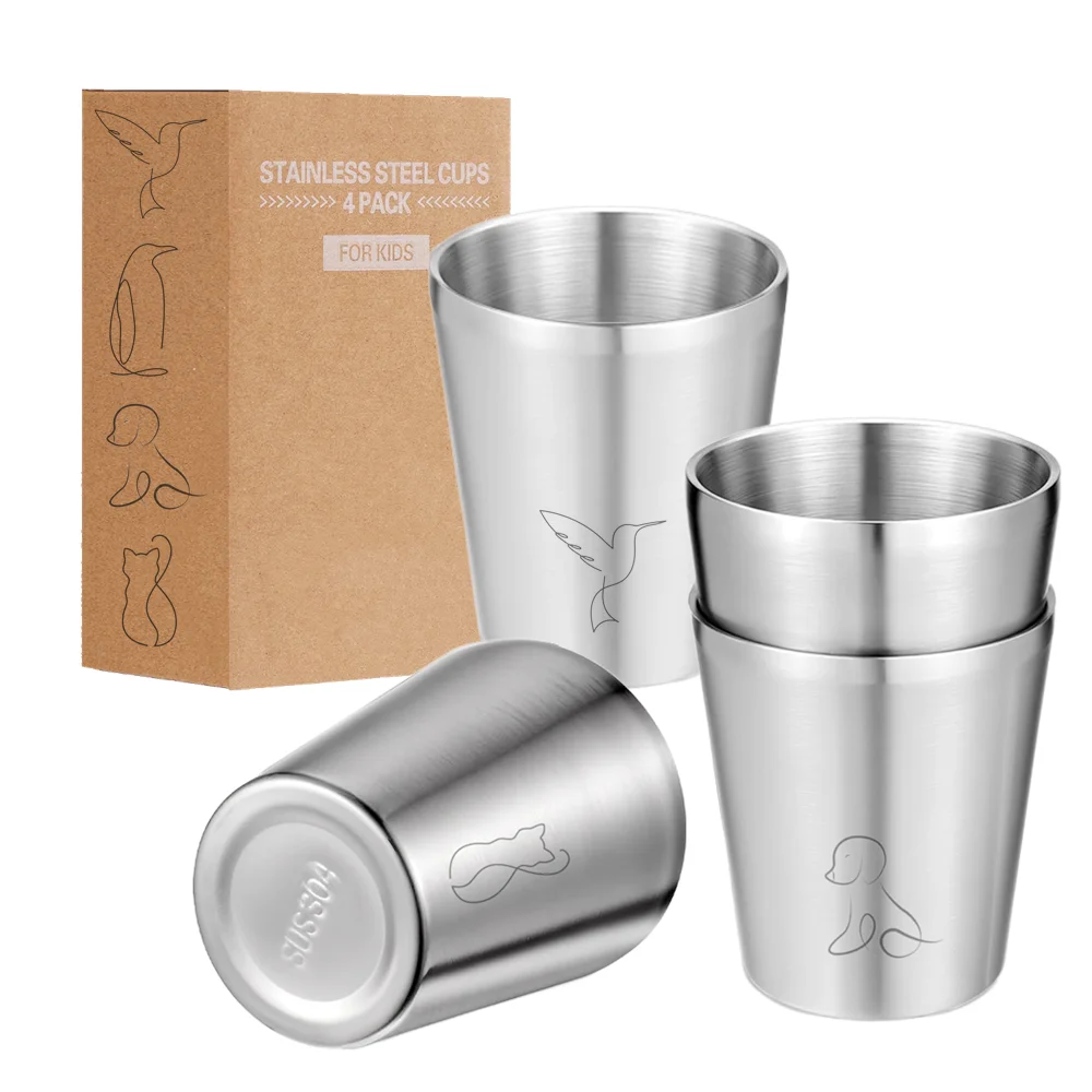 4er-Pack Edelstahlbecher, 300 ml, 10 Unzen, doppelwandige Metallgläser, wiederverwendbarer Wasserbecher, Campingbecher für Party, Zuhause, Outdoor, niedliche Tasse Image