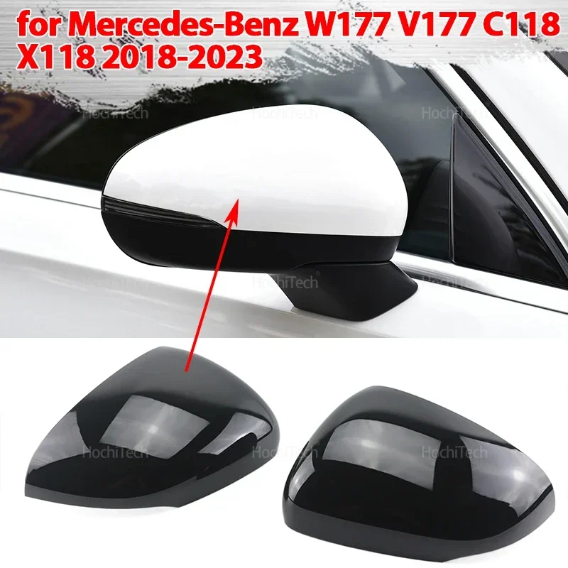 Für Mercedes-Benz W177 V177 C118 X118 2018-2023 Schwarz Carbon Faser Auto Rückansicht Tür Flügel Seite spiegel Abdeckung Kappen Shell Fall Image