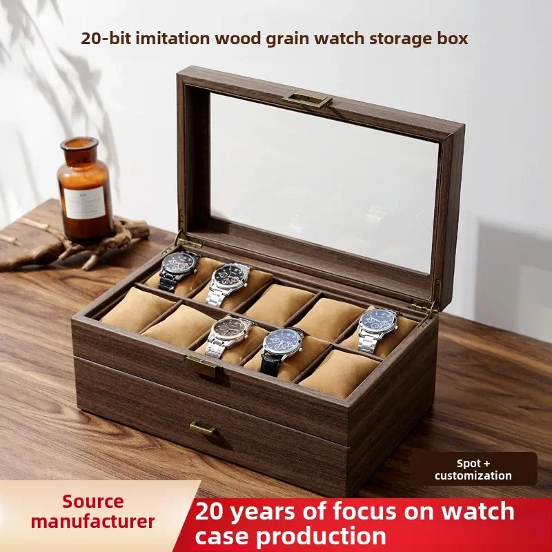 Vintage Double-Layer Watch Box Display Case - Luxurious Jewelry Storage with 20 Slots Glass Top Window for Organization