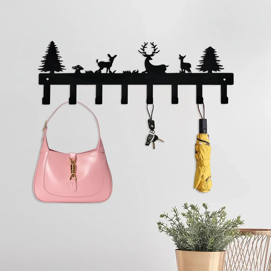 Schlüsselhalter aus Metall, Wandhalterung, Schlüsselhaken aus Metall, niedlicher Waldhirsch, Schlüsselaufhänger, selbstklebender Schlüssel-Organizer