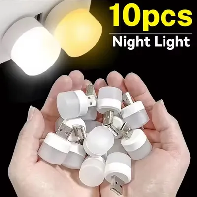 1/10Pcs Mini USB Night Light Warm White Eye Protection Book Reading Light USB Plug Computer Mobile Power Charging Led Night Lamp