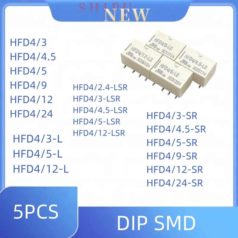 5 Stück Signalkommunikationsrelais HFD4/3 2,4 4,5/5 V 9 V 12 V/24-LHFD4-4.5-SR HFD4/3-LSRLSR/S1R/LS1R Image