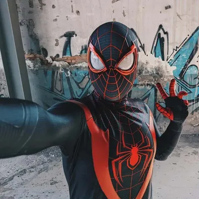 Spider Man Cosplay Kostüm Miles Morales Ultimativer Anzug Schwarz Rot Spielfrei Halloween Party Image