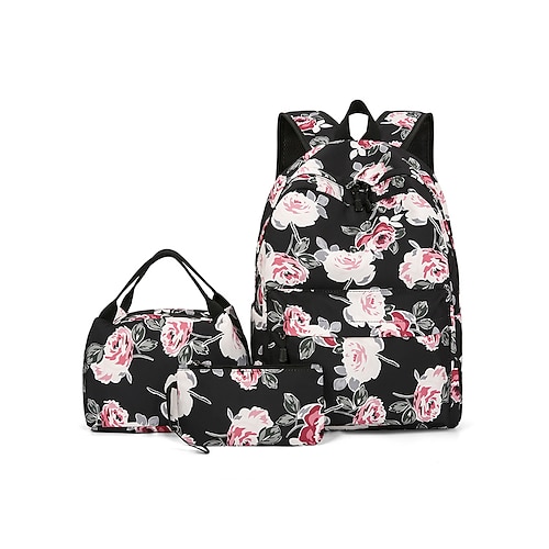 Set di zaino floreale per ragazze preadolescenti con borsa termica per il pranzo e astuccio, zaino scolastico leggero e impermeabile per studentesse delle scuole medie, ideale per il ritorno a scuola.