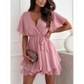 Mini abito da donna abito avvolgente abito in A linea in tinta unita abito estivo casual da indossare quotidianamente vestibilità regolare grafico tinta unita manica corta scollo a V nero bianco rosa
