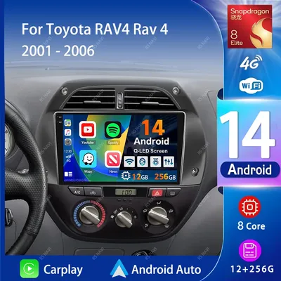 Android 14 Carplay Auto 2K Screen Car Radio Multimedia Player For Toyota RAV4 Rav 4 2001 2002