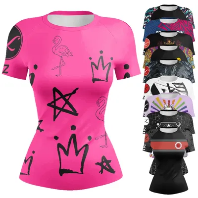 Anti-Odor Tight Short Sleeve Women Rash Guard - MMA Gym & Surfing Shirt - UPF 50+ Quick Dry Athletic