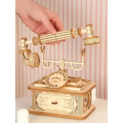 Creative Retro Telephone 3D Wooden Puzzle for Adults Tabletop Model Kits Decoration and Gift for