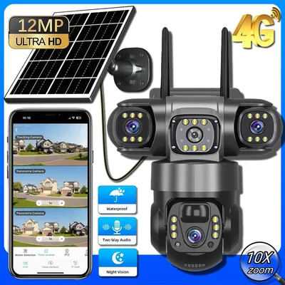 V380 Pro Solar Camera 4G SIM Outdoor Dual Lens Three Screens Webcam PIR Human Detect CCTV Security