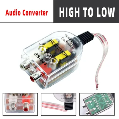 Car Subwoofer Impedance Converter, High to Low Level Audio Output RCA Adapter, Uncharged Power Mode, Universal Fit Car Audio Acc