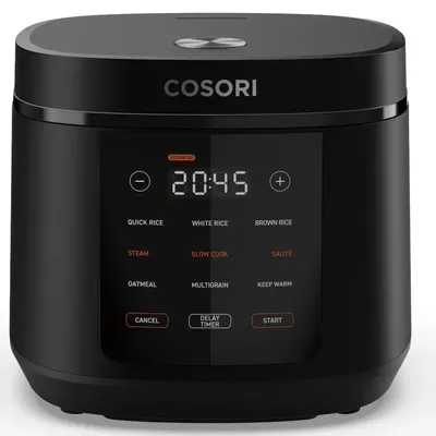 5.0 quart rice cooker with 9 cooking functions, touch control, measuring cup with handle, precise