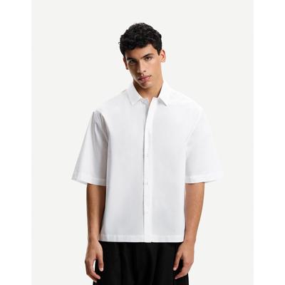 Bershka Short Sleeve Boxy Fit Poplin Shirt Men L White