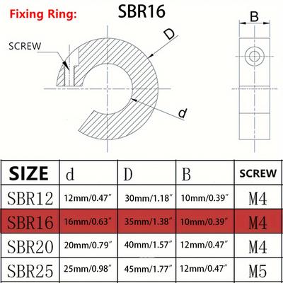 TEMU 4pcs Aluminum Alloy Rail Fixing Rings - Sbr12, Sbr16, Sbr20, Sbr25, Cnc Machined Linear Guide Shafts, Material, For Industrial Machinery / Cnc Equipment, Engineers & Technicians Image