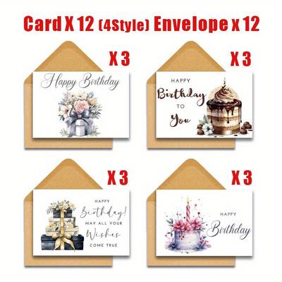 TEMU 24pcs Set Of Floral Birthday Greeting Cards With Envelopes, Suitable For , Blank Cards To Gift To For Parties And Dinners. Image