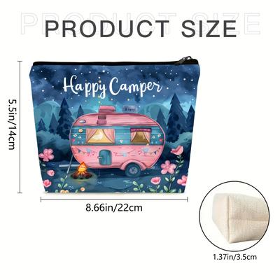 TEMU Vintage Makeup Bag - Durable Polyester, Stylish Travel Organizer For Cosmetics & Medicine - Camping & Trailer Decor, 5.5x8.66in Image