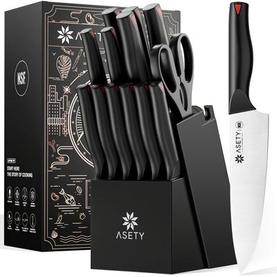 TEMU Asety 15pcs Kitchen Knife Set With Built-in Sharpener Block, High Carbon Stainless Steel, Dishwasher Safe, Elegant Gift Box Image