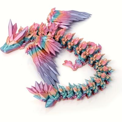 TEMU 2d Flat, Vibrant 3d Printed Dragon With Movable Wings - Colorful Crystal Reptile Figurine For Home Decor, Desk Display, And Unique Birthday Gifts, Candy Rainbow Gradient Design Image