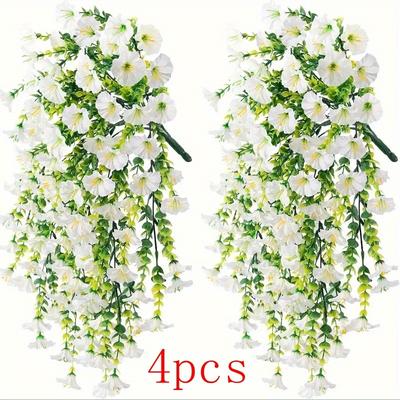 TEMU 4pcs Uv-resistant Artificial Hanging Flowers With Eucalyptus – Floral Decor For Outdoor, | Weddings, Holidays, Mother’s Day & Spring, Garden Decorations Image