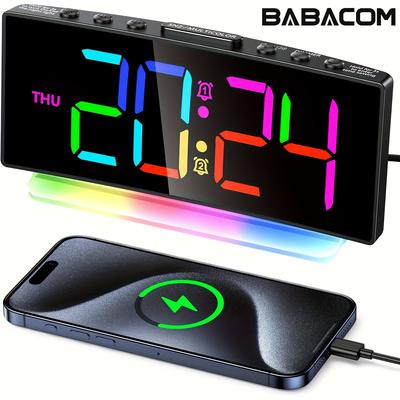 TEMU Babacom Alarm Clocks For Bedrooms, [large Display] Digital Clock With Curved Design, 3 Levels Volume & Light, Usb Powered Led Clock For Heavy Sleepers, 12/24h (adapter Not Included) Image