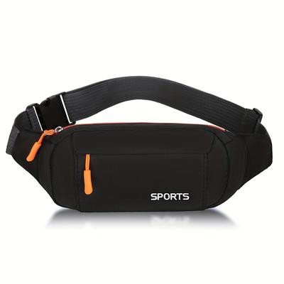 TEMU Nylon Waist Bag - Adjustable Strap, Large Capacity Crossbody & Chest Bag For Sports And Casual Use, Black With Orange Accents, Durable And Stylish Design, Crossbody Bag Image