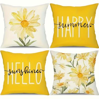TEMU Pack Of 4, Spring And Summer Pillowcases, Flower Pattern Pillowcase, Watercolor Daisy Suitable For Home Decoration, Sofa Set Decoration, Living Room Decoration, Bedroom Decoration, Multiple Sizes Image