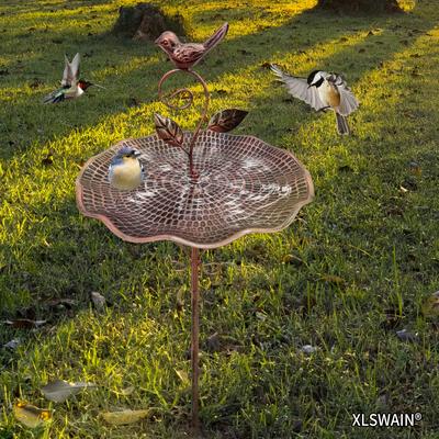 TEMU 1pc Rust-proof Metal Bird Bath With Garden Stake - Detachable Cast Iron Decorative Bird Eater, Garden, Patio, Or Yard Decoration - Ideal Gift For Bird Lovers, Bird Bath Deco Image