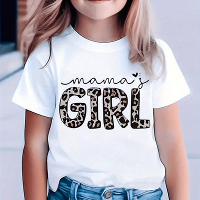 TEMU Mama Is A Casual Top, A Summer Breathable Leopard Print T-shirt, Featuring A Black And White Round Neck Design For Girls. Image