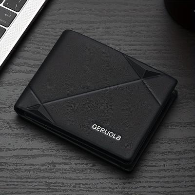TEMU Geruola Men's Genuine Leather Slim Wallet - Large Capacity Anti-theft Protection Card Holder, , Brown, Gift For Him Image