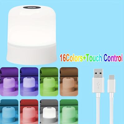 TEMU Amill Rgb Touch Night Light - Dimmable Led Reading Lamp With Color Changing , Usb Rechargeable, Bedside Table Light For Bedroom Ambiance, 800mah Battery, & Lampshade, Bedroom Lamps For Nightstand Image