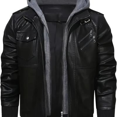 TEMU Men' Hooded Jacket - , Full-zip Design With Pockets, Long Sleeves, Polyester Lining, Outdoor Activities Image