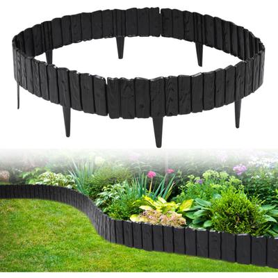 Vingo - 4 Stück Rasenkante Holzoptik Beeteinfassung Beetzaun Beetumrandung Kunststoff für Garten, Image
