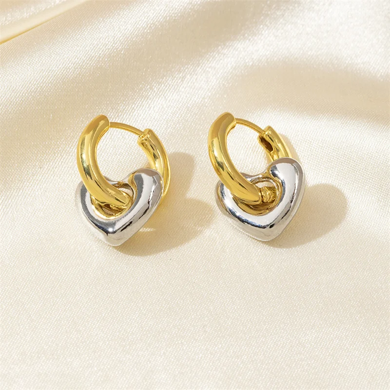 Edelstahl Chic Herz Huggie Creolen Charm Gold Silber Farbe Anlauffrei Trendy Modeschmuck für Frauen Bijoux Image