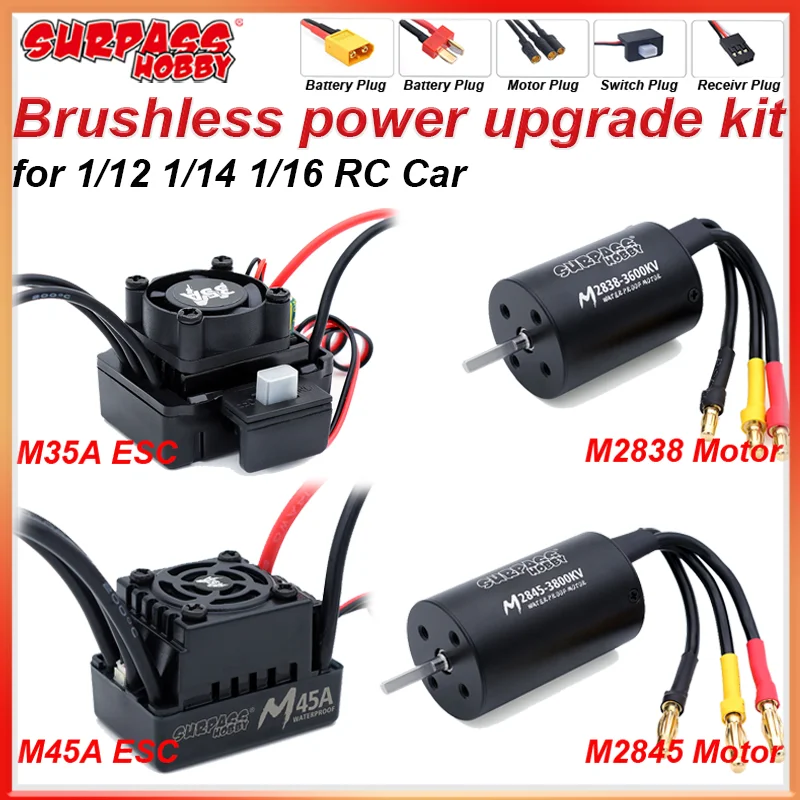 SURPASS HOBBY M2838 M2845 Bürstenloser Innenrotormotor mit M35A/45A ESC Wasserdichtes Kit für RC 1/12 1/14 1/16 RC Auto Boot Wltoys