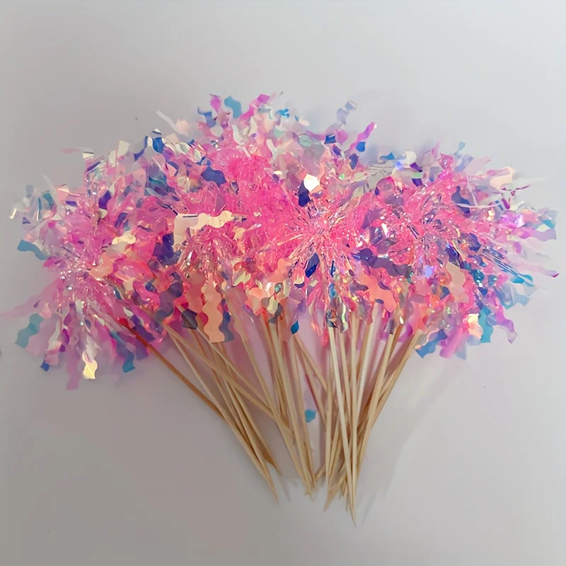 30 Stück mehrfarbige glitzernde Blumen-Kuchenaufsätze für Geburtstagsparty-Dekorationen, vielseitig einsetzbar für Geburtstag, Neujahrsfeiern Image