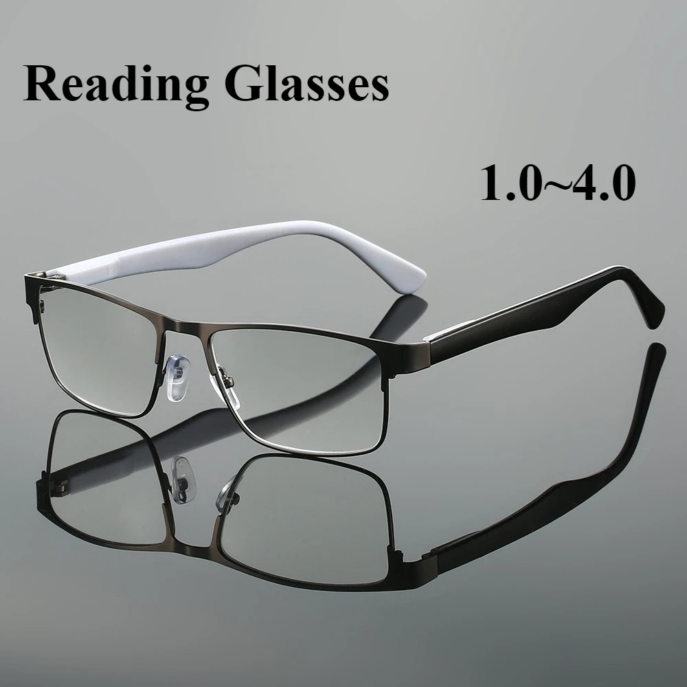 1,0 ~ 4,0 Rechteckige Lesebrille mit Metallscharnieren, Federbrillenbeine, bequemer Computerbrille Image