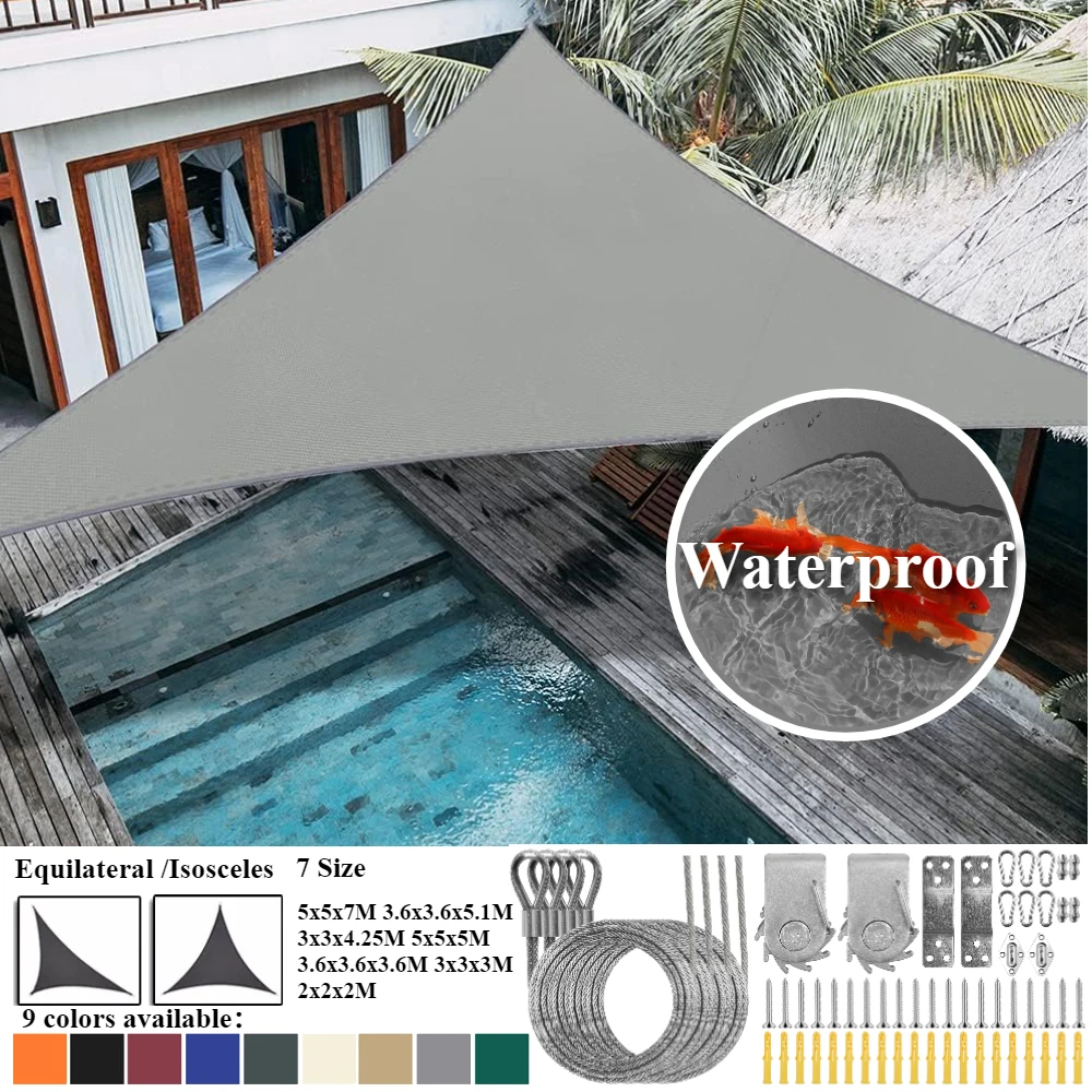 Wasserdichtes Sonnensegel-Überdachung mit 60/72-teiligem Hardware-Befestigungsset, dreieckiges UV-Block, Markise, Sonnenschutz, Unterschlupf, Garten-Schatten Image