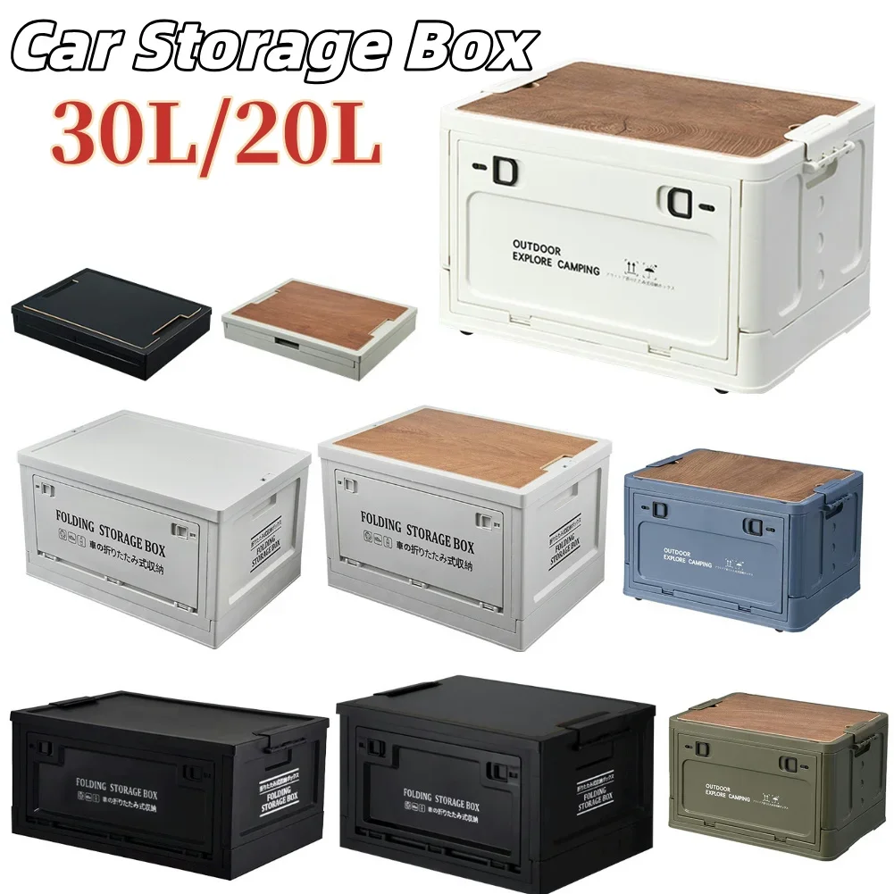 30L zusammenklappbarer Aufbewahrungsbehälter mit Holzdeckel, tragbarer Aufbewahrungsbehälter, großes Fassungsvermögen, multifunktional, für Camping-Picknick im Freien Image