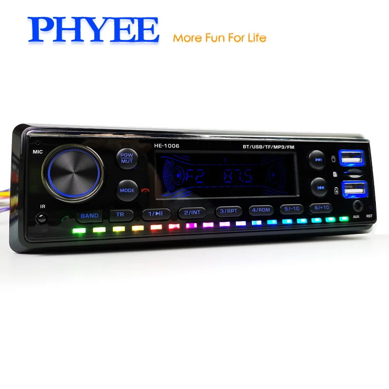 1 Din Autoradio Bluetooth 5.0 MP3-Audioplayer, Musik-Sync LED-Beleuchtung, App-Steuerung USB TF AUX, FM-Stereosystem Haupteinheit HE1006 Image