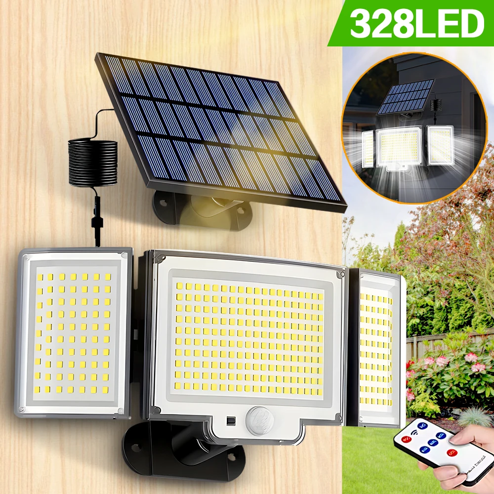 328 LED-Solarleuchte für den Außenbereich, 234 LED-Strahler, IP65, wasserdicht, 3 Modi, Bewegungsmelder, Winkel einstellbar, Solar-Flut-Sicherheitsleuchte Image