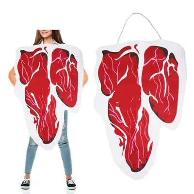 Steak-Halloween-Kostüm, lustiges Essen, Fleisch-Outfit für Erwachsene, Neuheit, Essen, Image