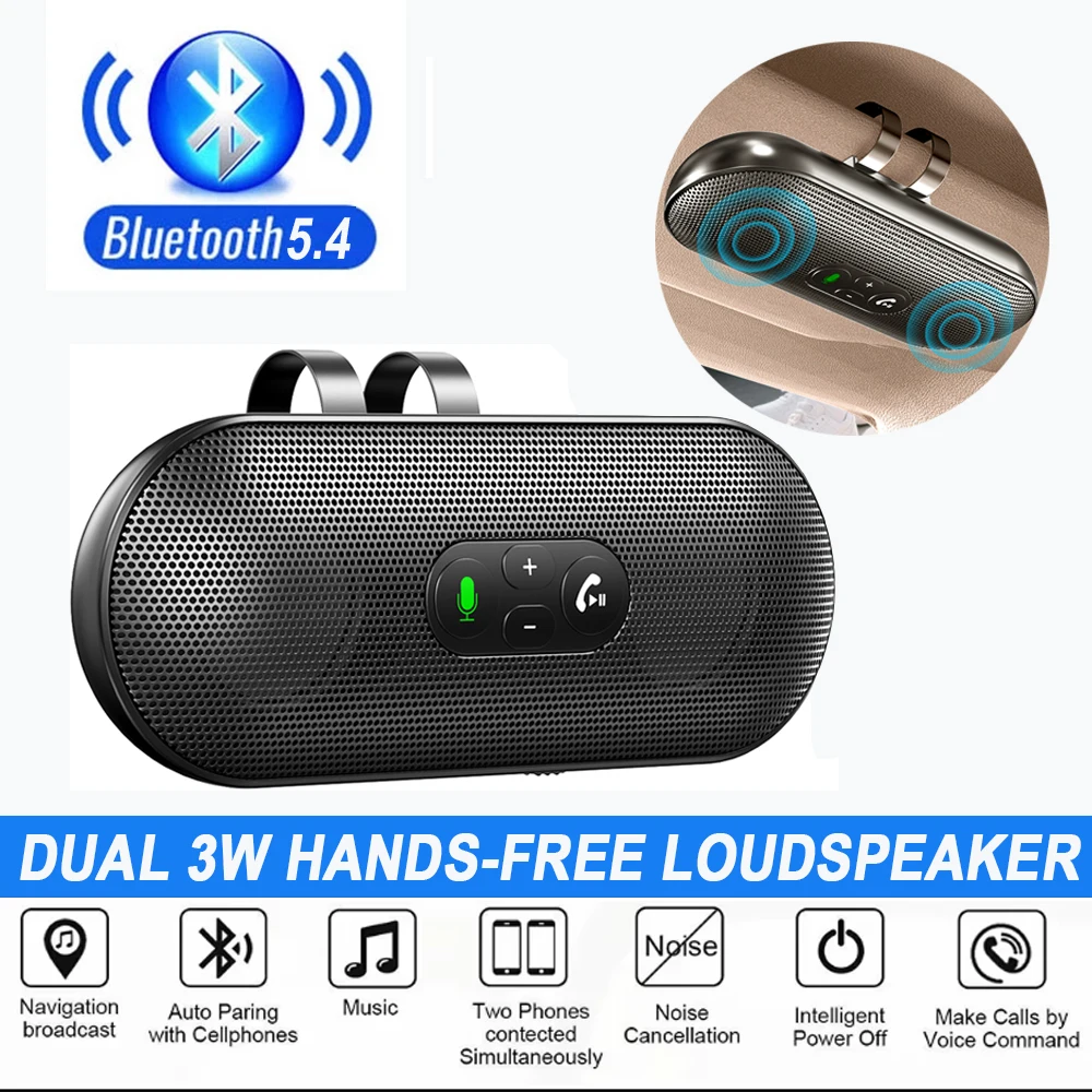 Bluetooth 5.4 Car Kit Freisprecheinrichtung Dual 3W Freisprecheinrichtung Sonnenblende Lautsprecher MP3-Player Drahtloser Musikempfänger mit Sprachassistent Image
