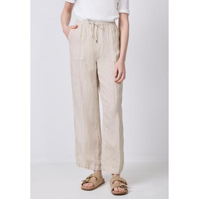 Stoffhose STREET ONE STUDIO, Damen, Gr. 42, Länge 30, schwarz moonstone sand, Stoff, 100% Leinen, gestreift, casual, loose fit lang, Hosen, High Waist Image