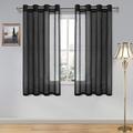 Sheer Curtains Faux Linen Grommet Window Curtain Voile Sheer Drapes for Living Room and Funeral/Gothic Wedding Set of 2 Panels 52 x 54 Inch Long Black